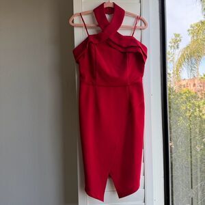 Adelyn Rae Red Halter Neck Wrap Mini Dress size M